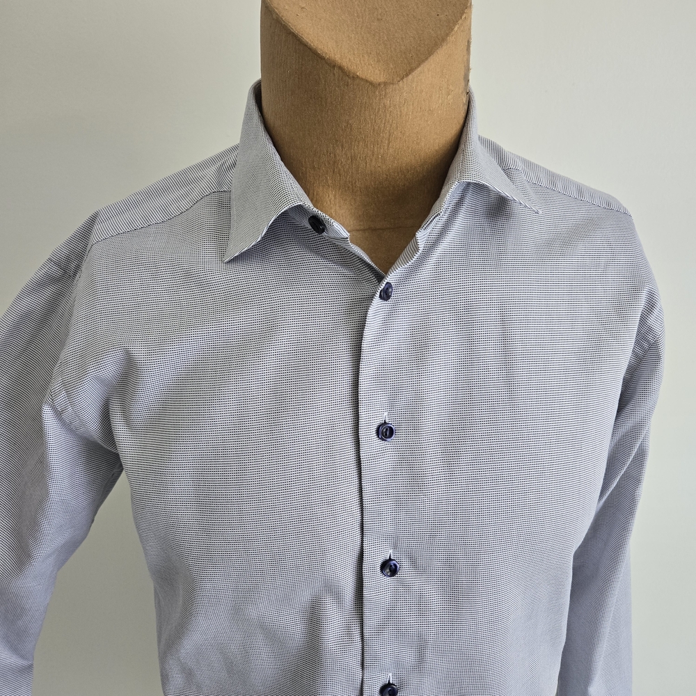 Eton Light Blue Micro-Pattern Dress Shirt with Dark Buttons - Picture 1 of 12